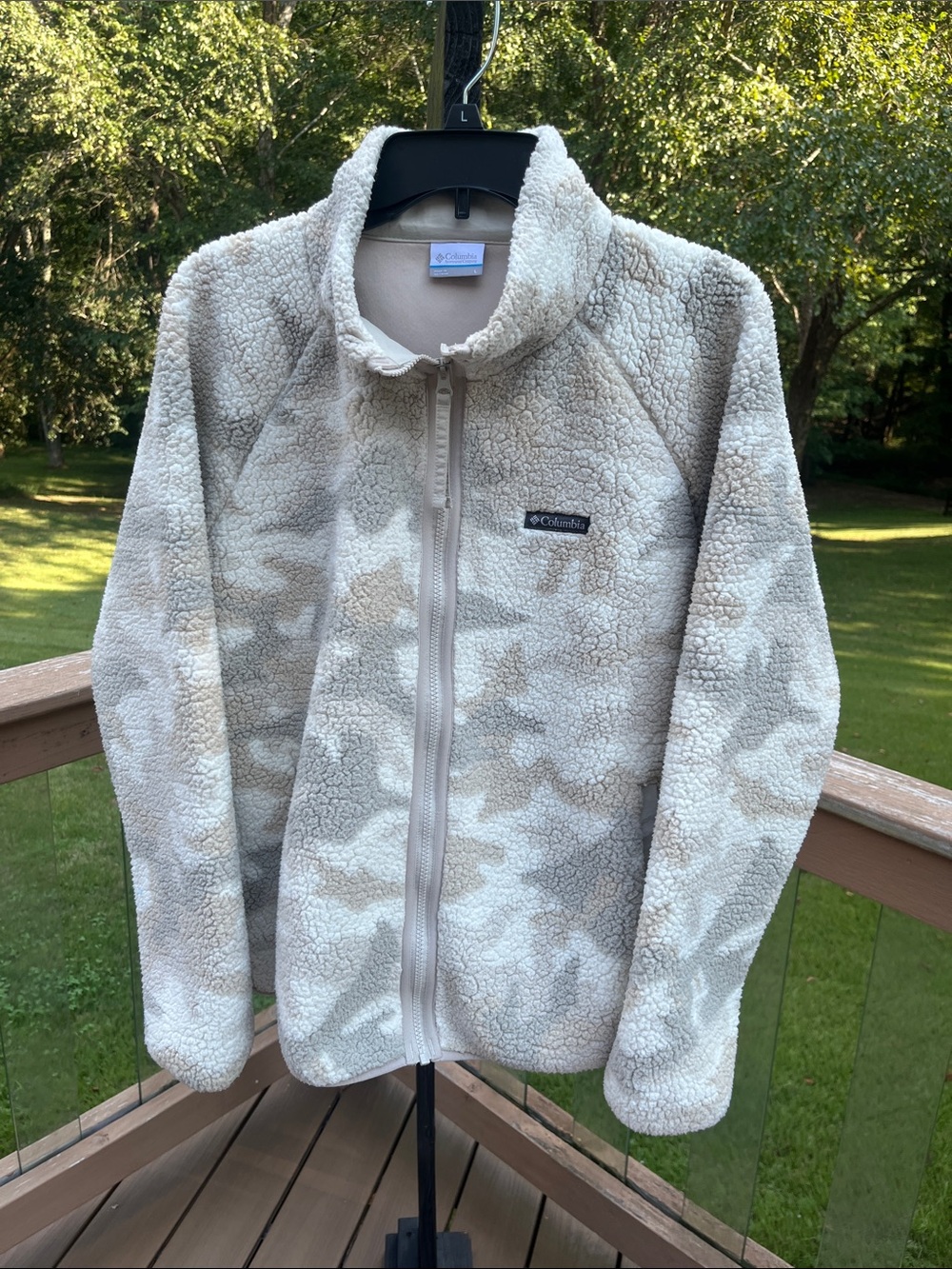 Columbia Womens Cream & Tan Camo Sherpa Full-Zip Jacket